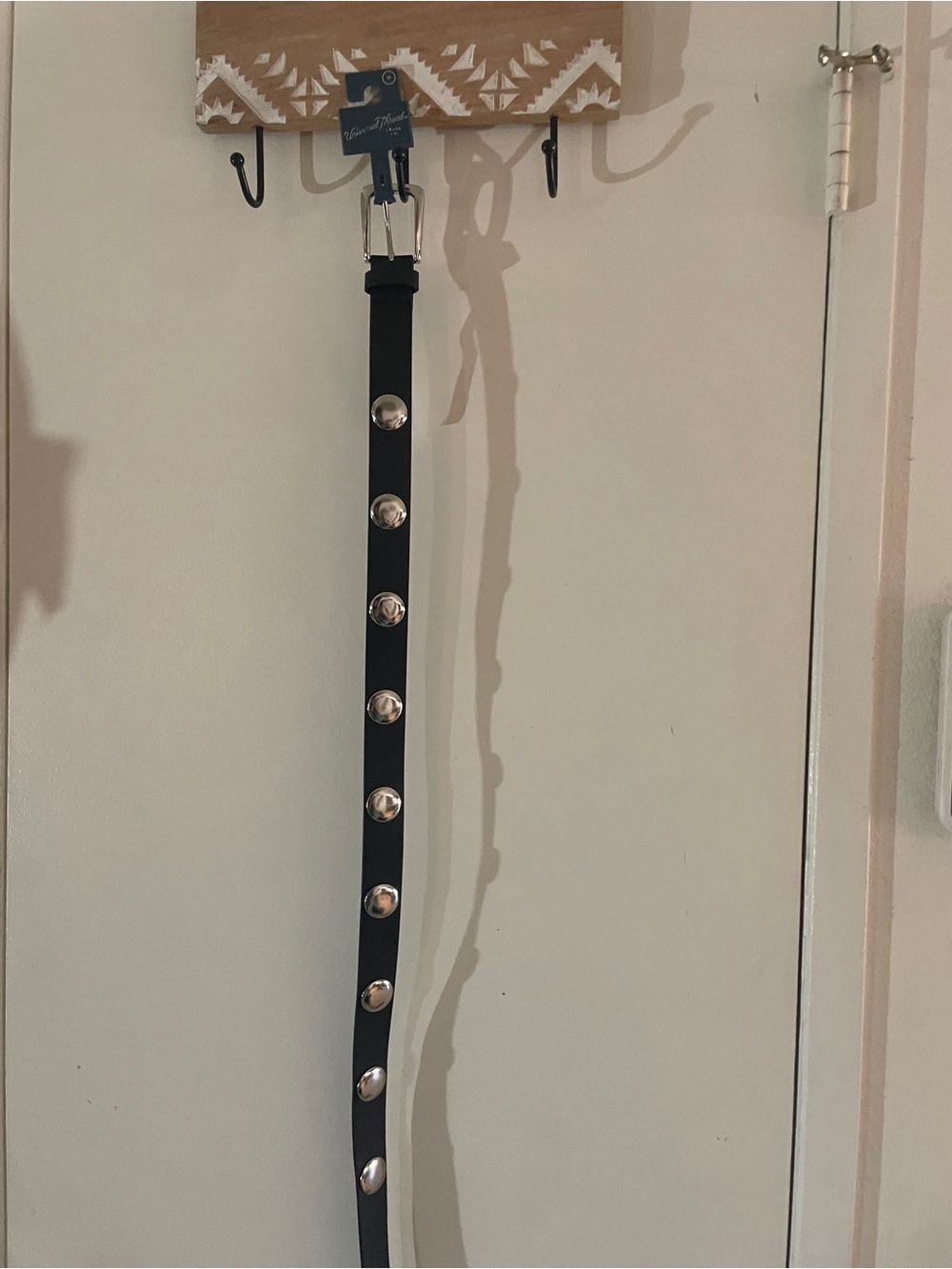 NWT Universal Thread Black Studded Skinny Belt Medium Silver Hardware - Picture 6 of 11